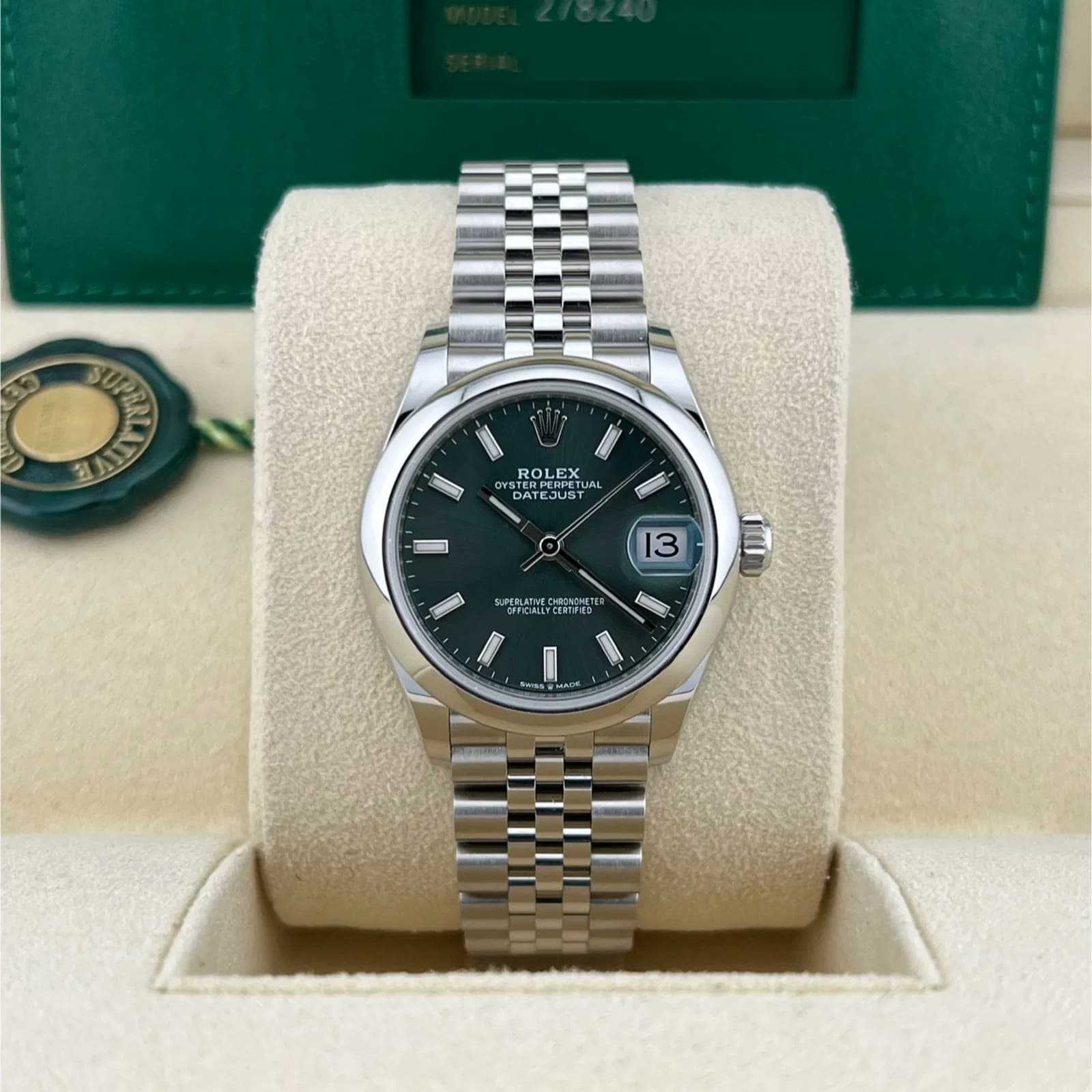 2025 Rolex Datejust 31 Smooth / Mint Green / Jubilee 278240-0012 — 31 mm, Steel, Green dial