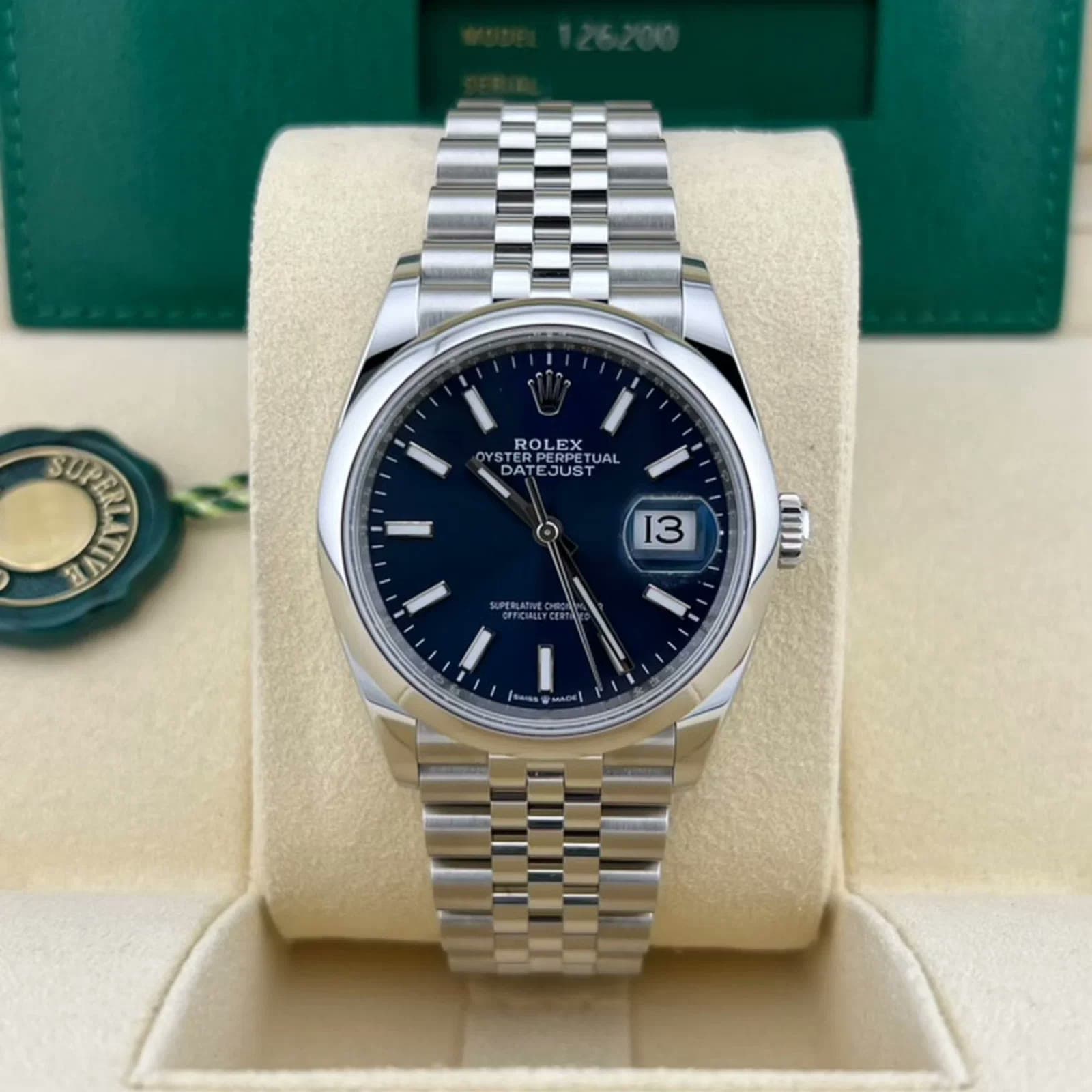 2026 Rolex Datejust 36 Smooth / Blue / Jubilee 126200-0005 — 36 mm, Steel, Blue dial