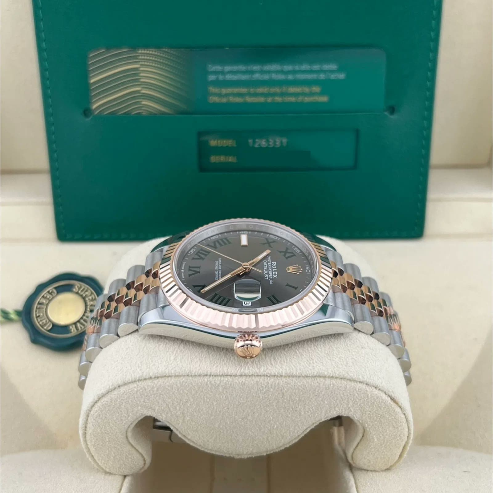 2025 Rolex Datejust 36 Two-Tone "Wimbledon" Fluted / Jubilee 126231-0029 — 36 mm, Steel & Rose Gold, Slate dial