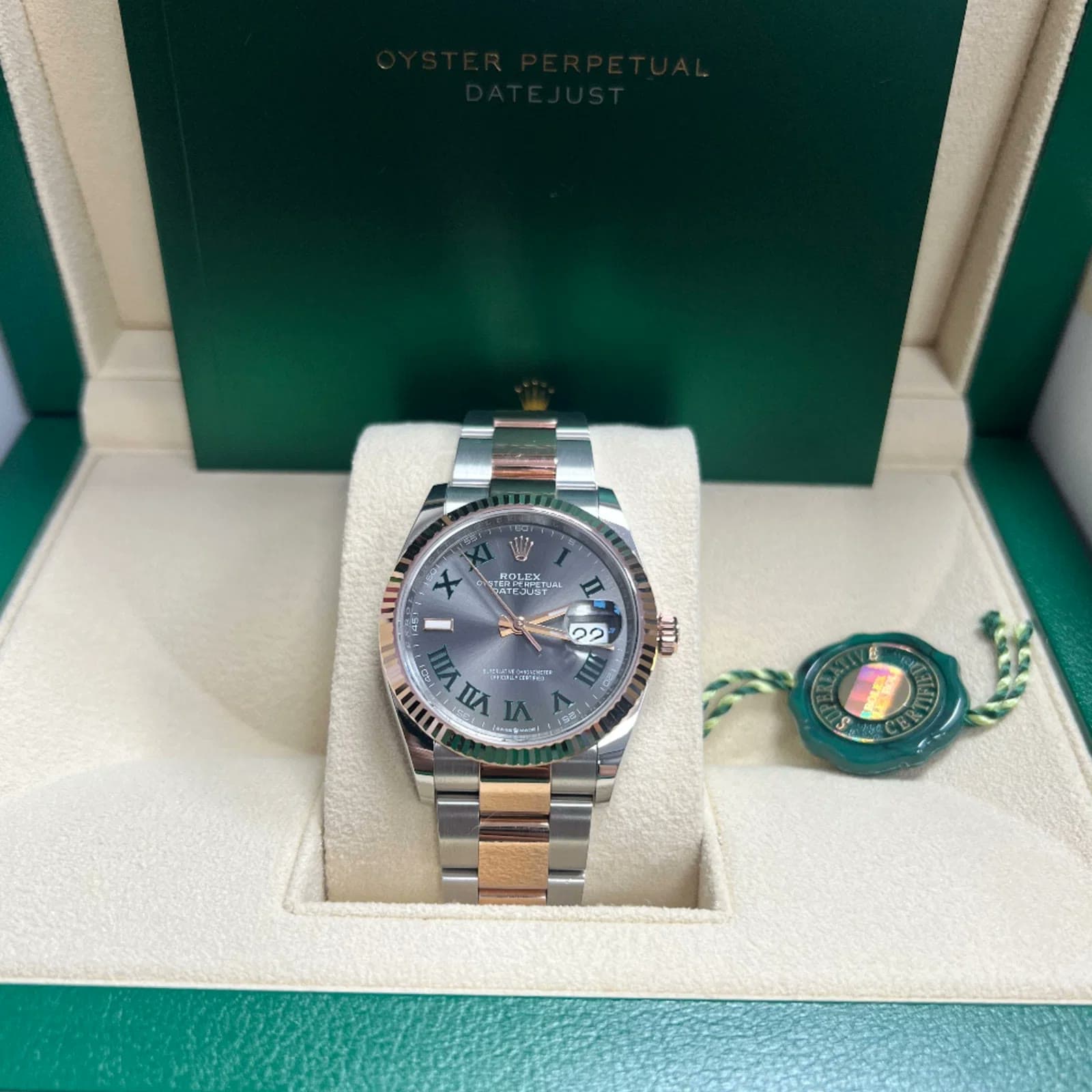 2025 Rolex Datejust 36 Two-Tone "Wimbledon" Fluted / Oyster 126231-0030 — 36 mm, Steel & Rose Gold, Slate dial