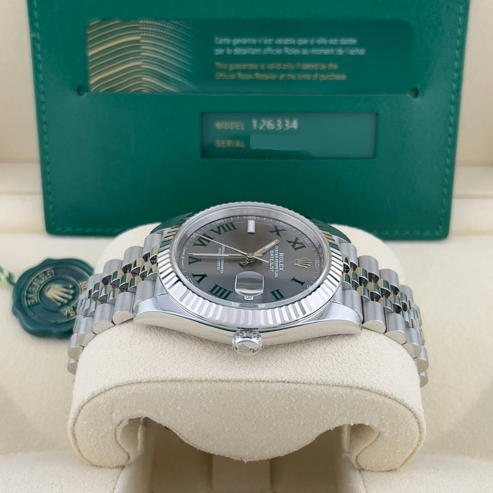 2025 Rolex Datejust 41 "Wimbledon" / Fluted / Jubilee 126334-0022 — 41 mm, Steel, Slate dial